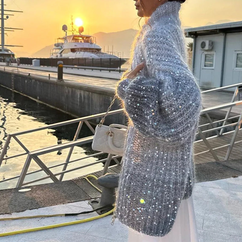 סוודר סרוג עם פייטים אחידים