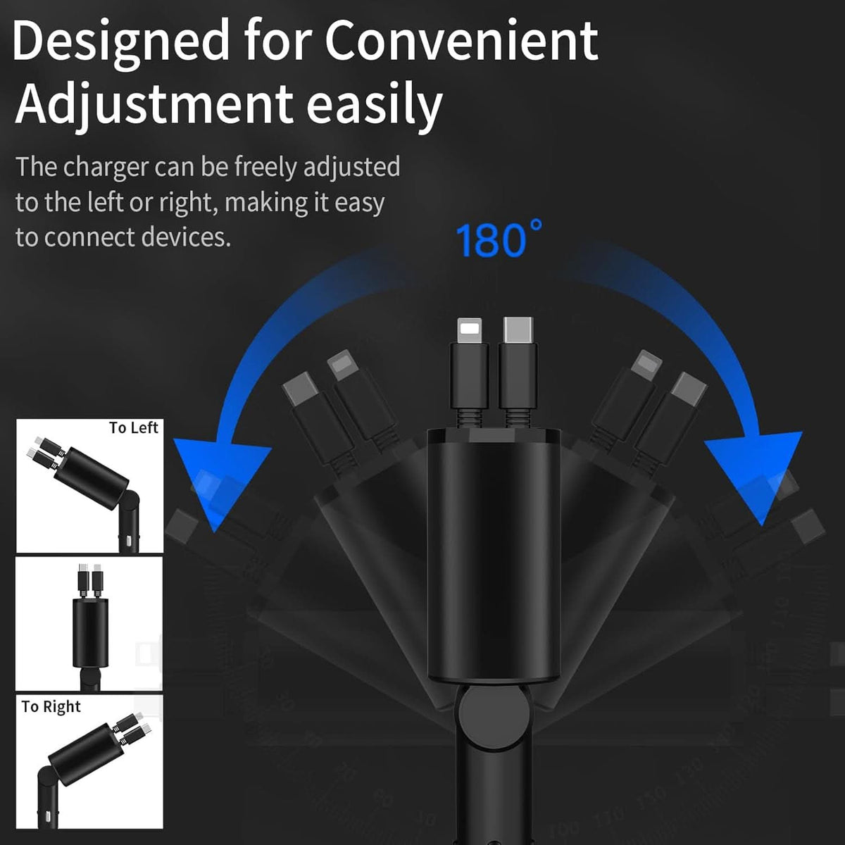 Cargador de coche rápido con doble puerto USB inteligente 4-en-1 