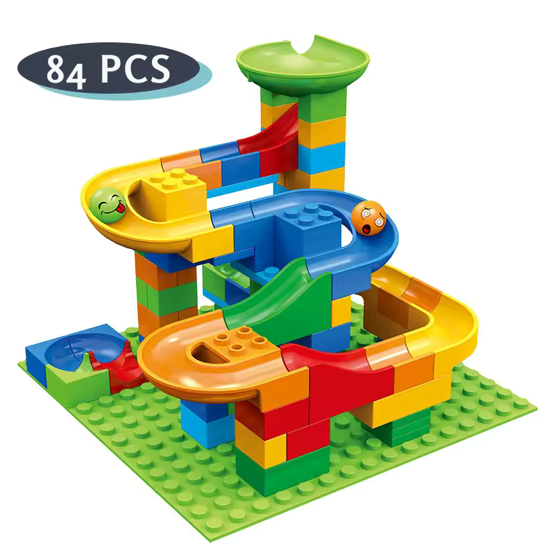 Jeu de construction avec circuit de billes modulable