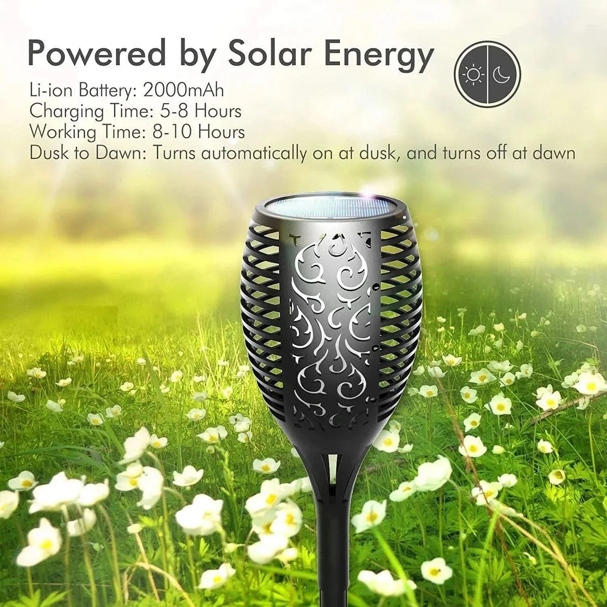 LED solcellelampe – Realistisk flamme uten ild 