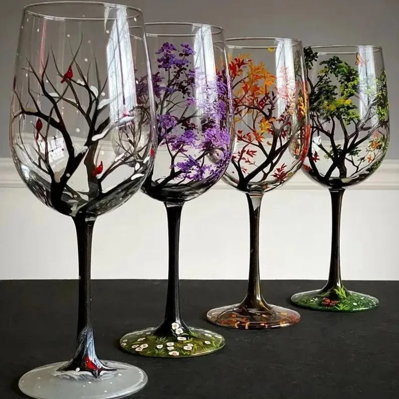 Håndmalte glass inspirert av de fire årstider 